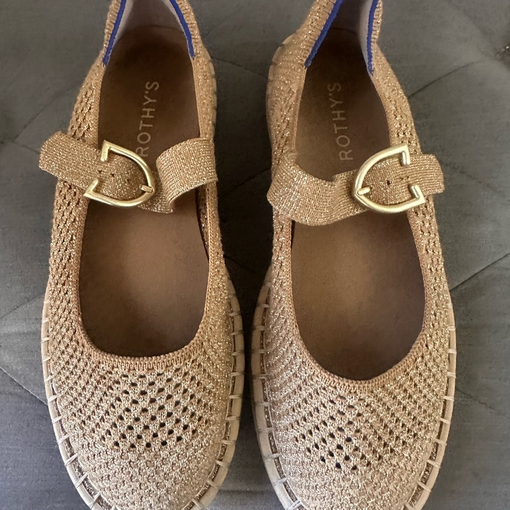Rothy’s Espadrille Mary Jane Flats in Metallic Golden Sun - Picture 3 of 4